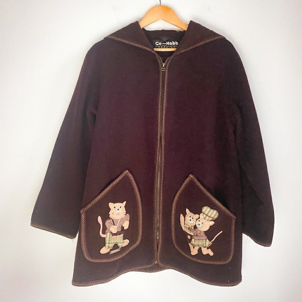 Vintage Co- Habb Brown Wool PAtchowrk Parka Style Coat M/L